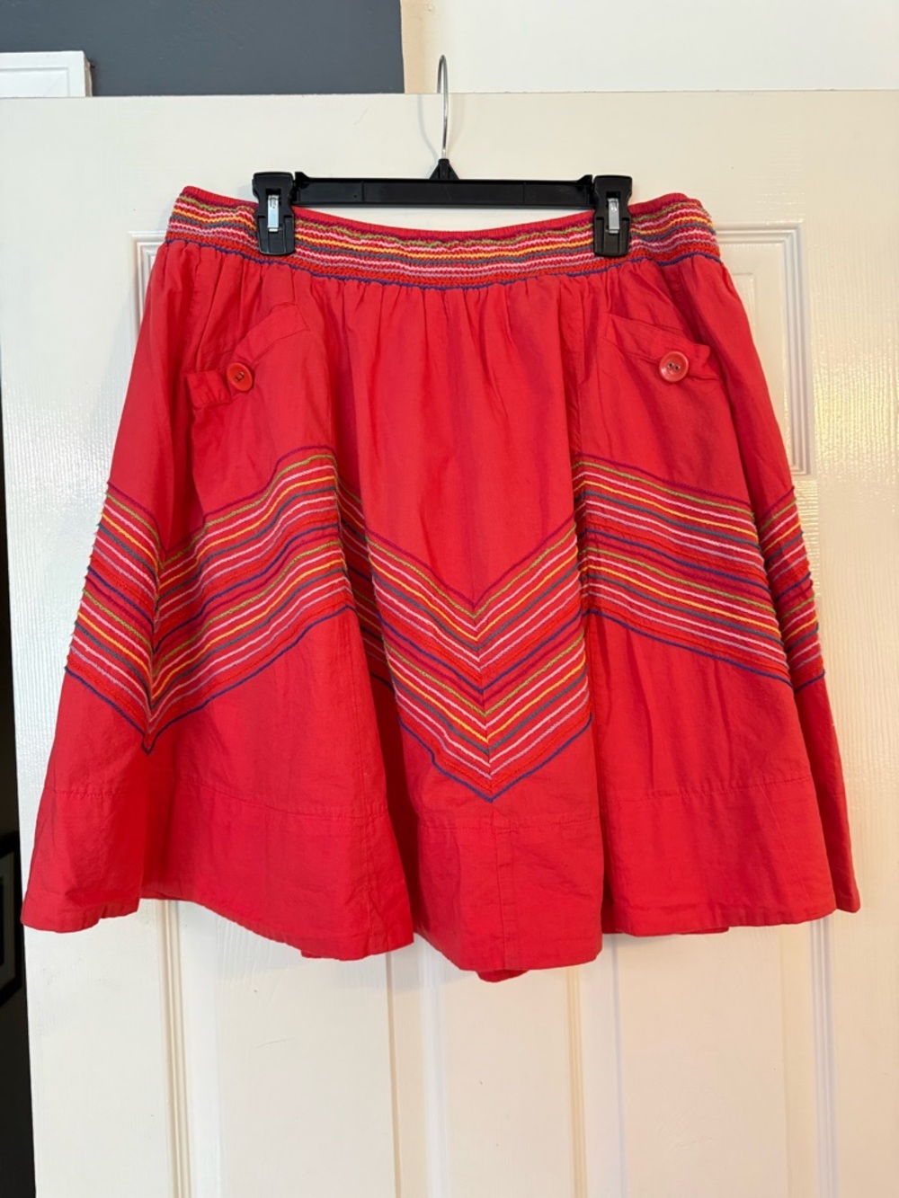 Anthropologie Lithe Vintage Red Embroidered A-Line Skirt